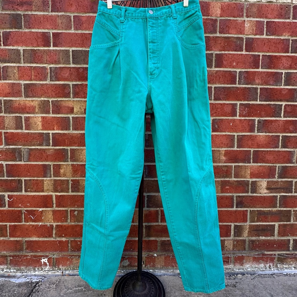 Wrangler Vintage Bareback Turquoise Jeans Pleated Barrel Leg Sturdy Seam RARE